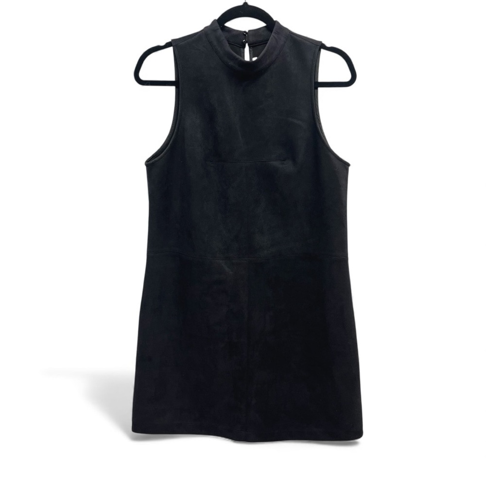 ASTR Black Faux Suede Shift Dress Sleeveless Mock Neck Medium‎